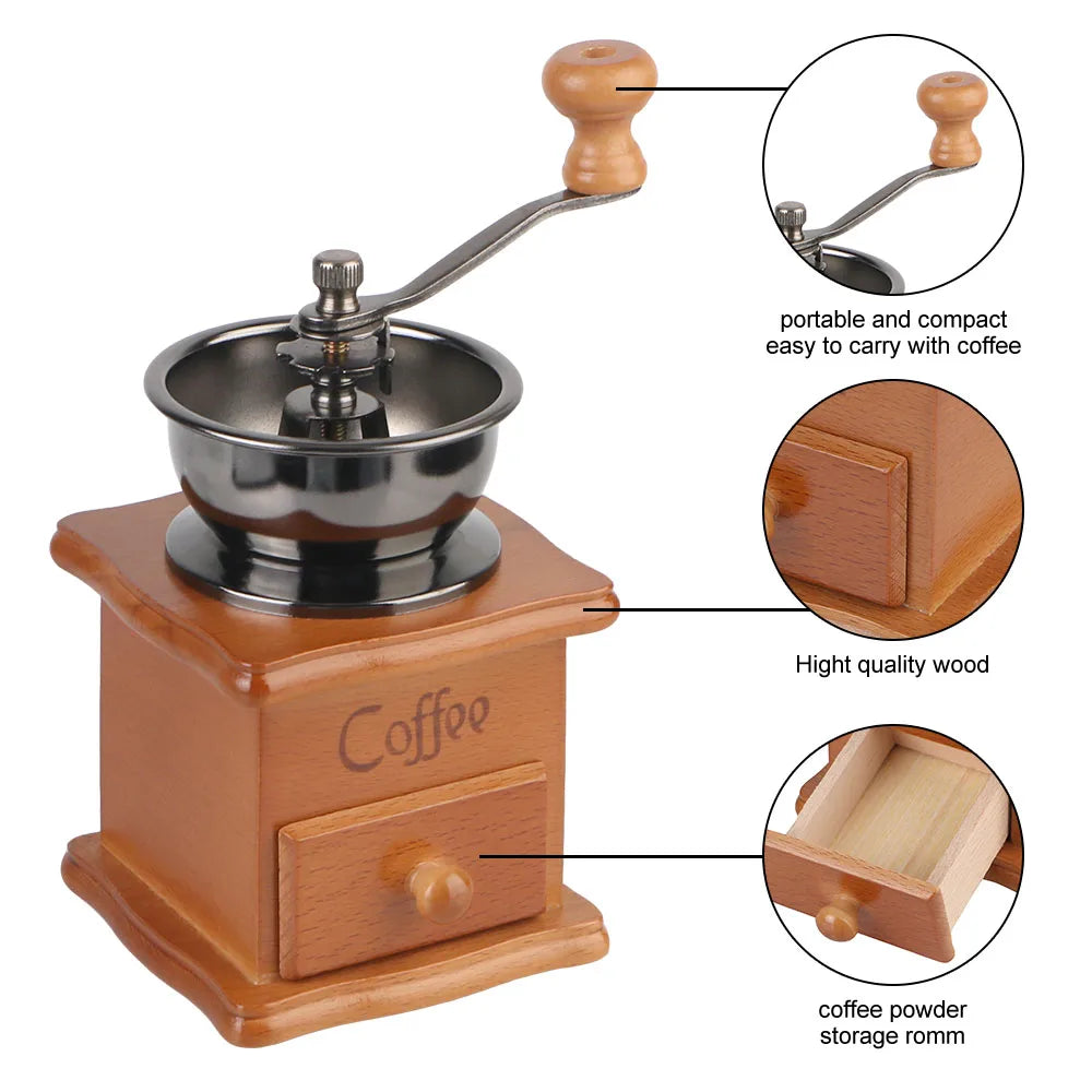 Holz Mini Retro Stil manuelle Kaffeemühle mit Edelstahlgriff und Keramikmahlwerk