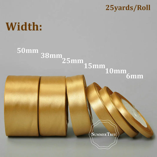 Luxuriöses Goldenes Satinband 25 Yards, 6-50mm breit – Perfekt für DIY - Deko
