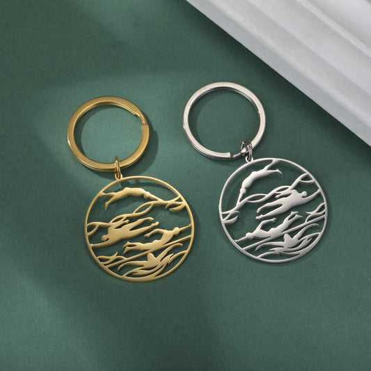 Schwimmen Schlüsselanhänger Edelstahl Sport Anhänger Silber Unisex