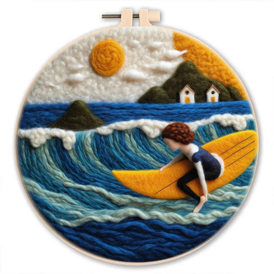 Kreatives Nadel Filz Kit für Anfänger mit Wolle, Nadeln - Filzleinwand 20x20cm
