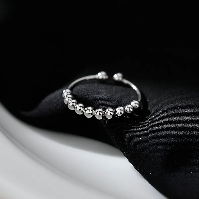925 Sterling Silber Fidget-Spinner-Ring mit drehbaren Perlen für Stressabbau