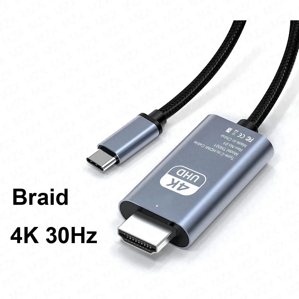 4K USB C zu HDMI kompatibles 2m Kabel 30Hz 60Hz Video Adapter HDTV