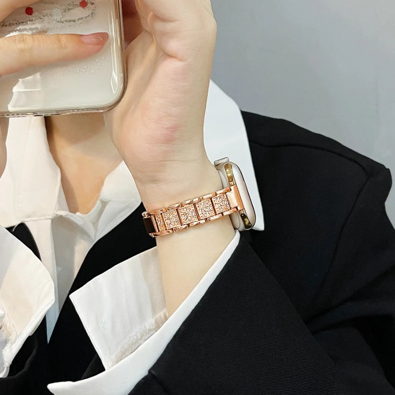 Glitzerndes Edelstahl-Metallarmband für Smartwatches Damen 38-49 mm