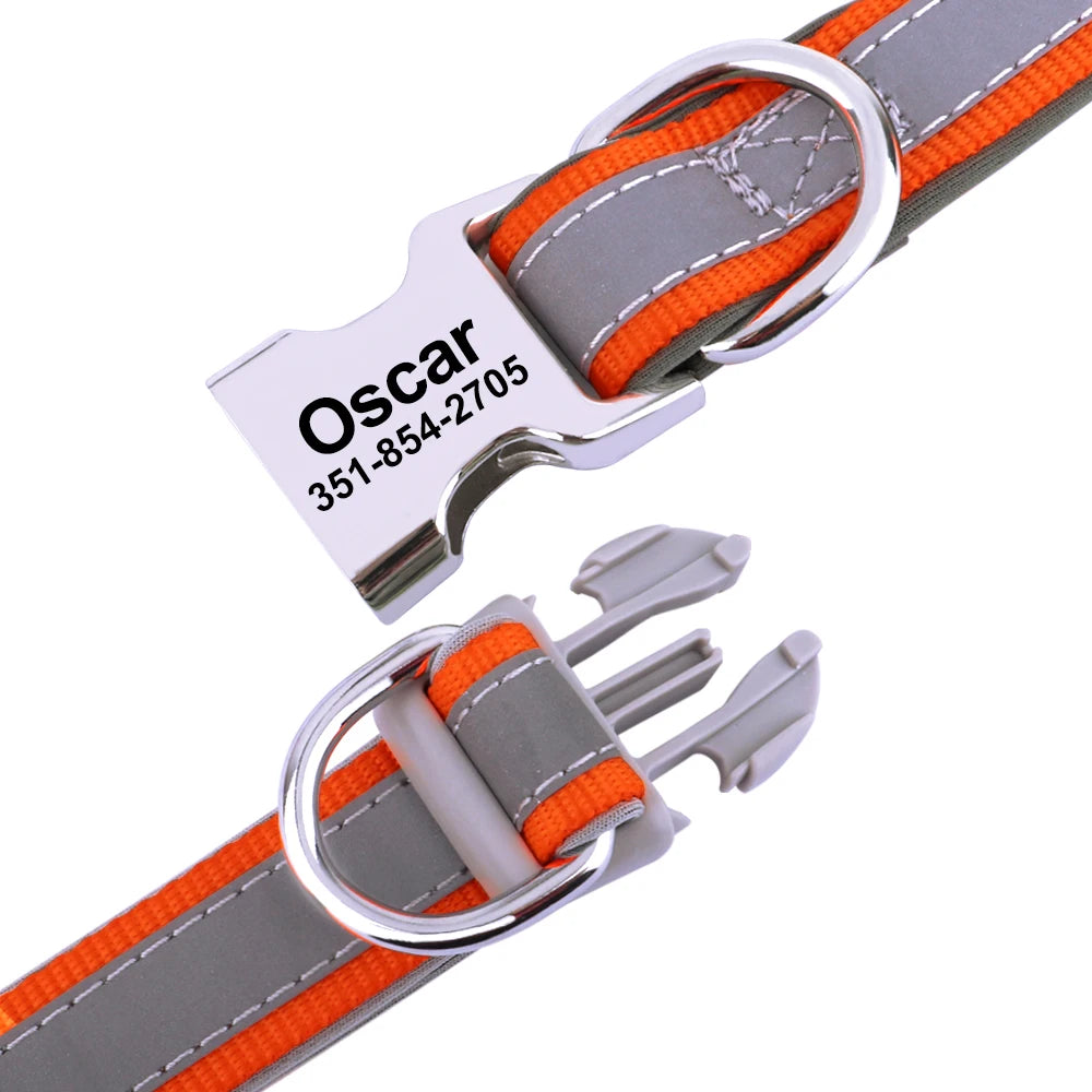 Reflektierendes Hundehalsband mit graviertem ID-Tag, verstellbar für alle Größen