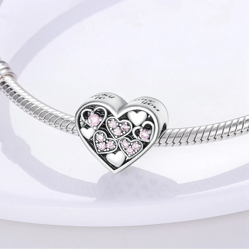 Romantische rosa 925 Silber Charms mit Zirkon – Herz - Parfüm Flasche Set