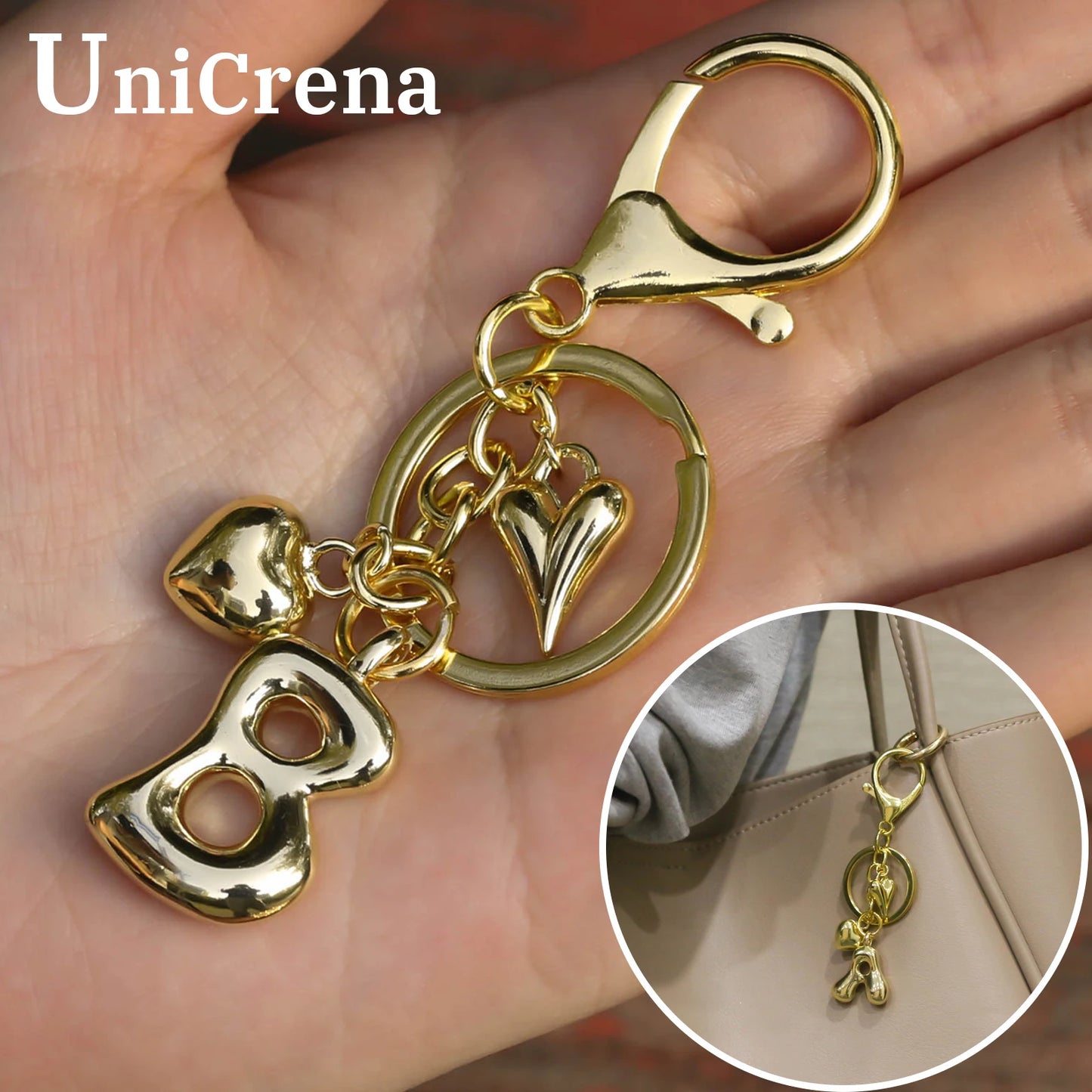 Personalisierter 18K Gold Schlüsselanhänger mit Herz – Blasenbuchstaben Damen