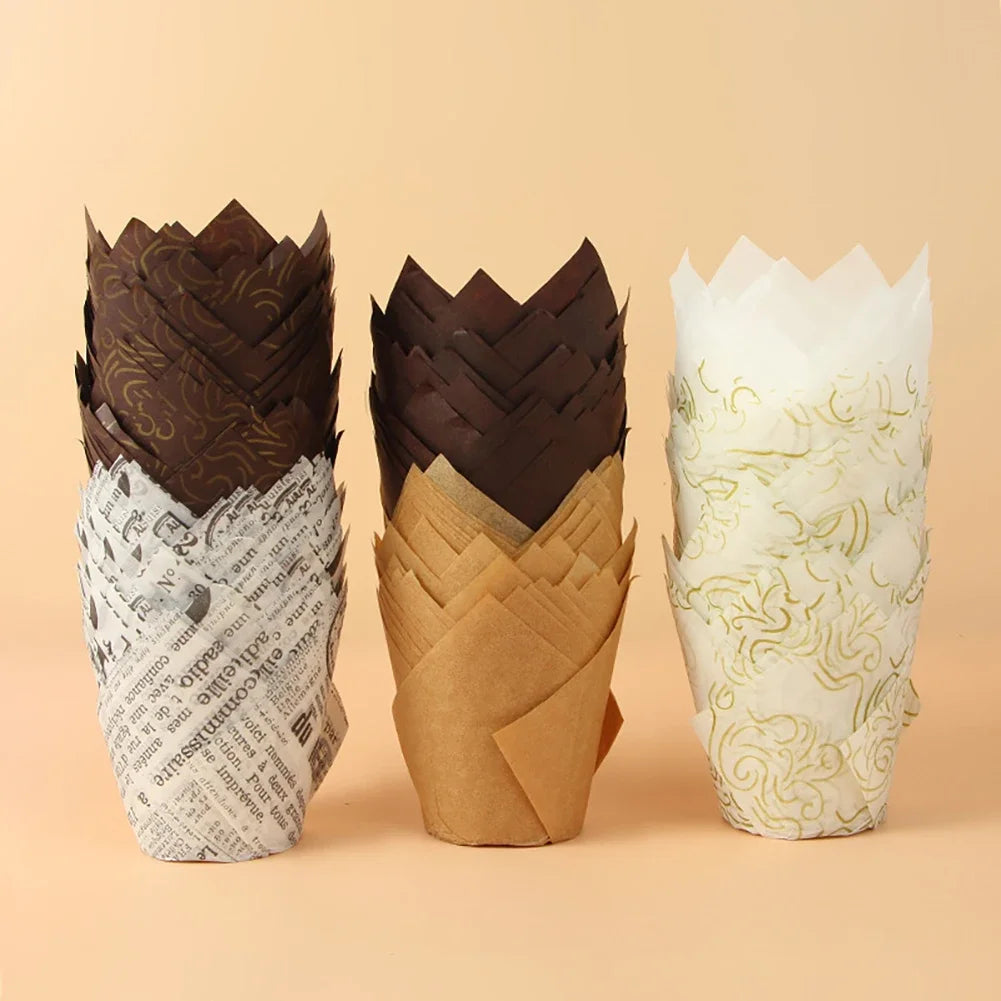50 Stück Tulpen-Muffinförmchen aus fettfestem Papier zum Backen