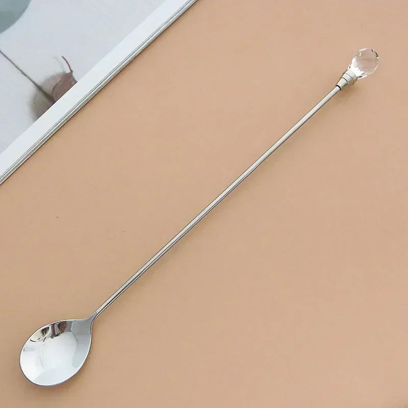 Elegantes 4er-Set Edelstahl-Diamant-Kaffeelöffel 18 cm – Perfekt für Kaffee & Dessert