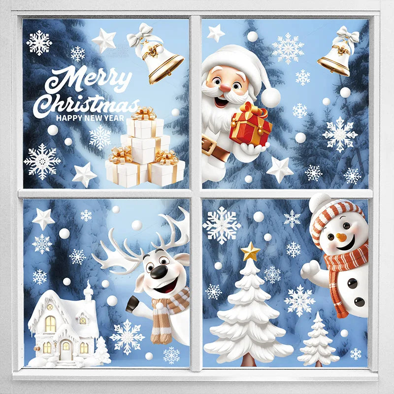 9-teiliges Weihnachts Fensteraufkleber Set mit Santa Claus, Rentier und Baum