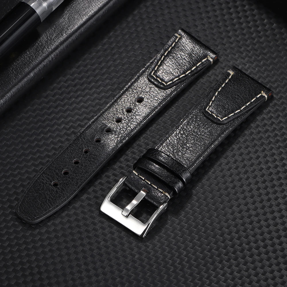Vintage Ölwachs Leder Uhrenarmband 20mm 22mm mit Pin Schnalle Unisex