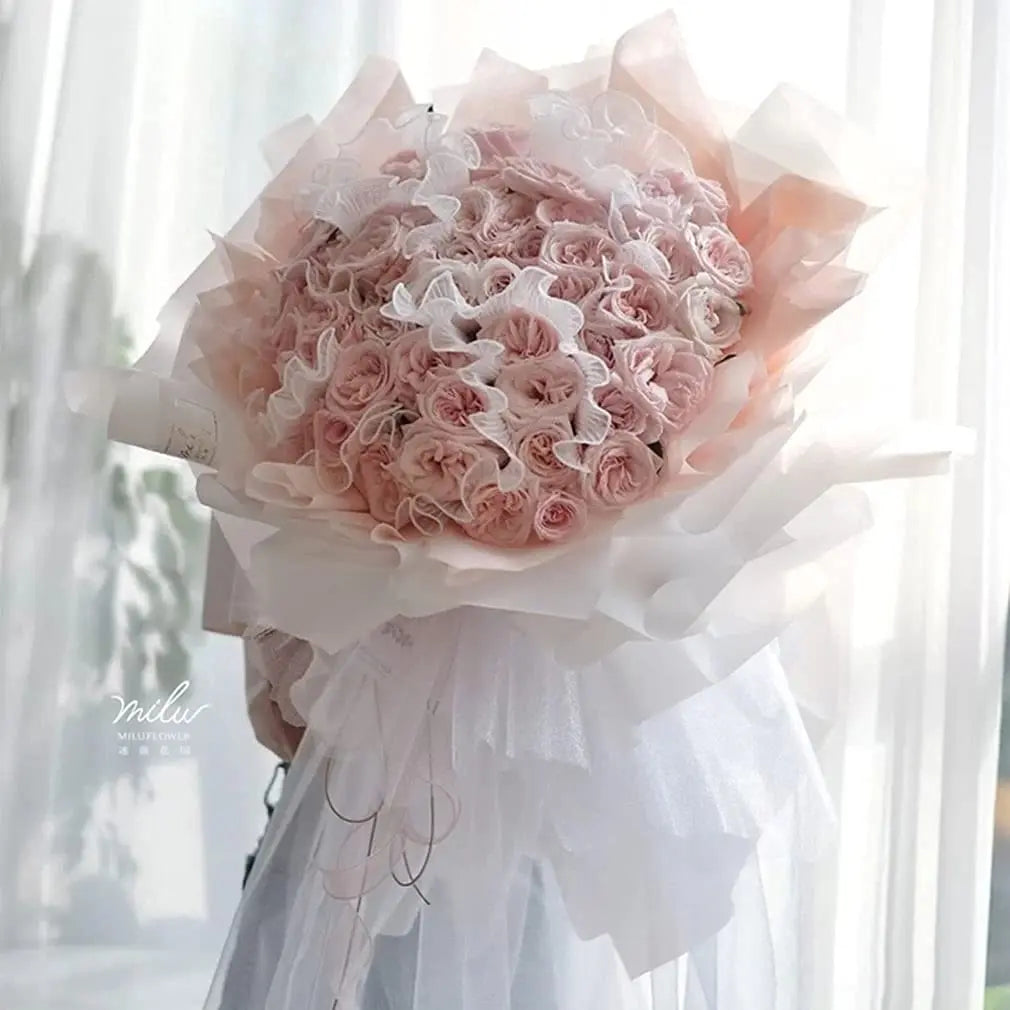 Romantisches Blumen-Verpackungsset in Rosa mit Perlmuttpapier - Netz für Anlässe