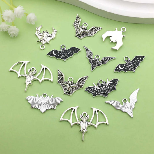 10 12er Set Gothic Fledermaus Charms aus Metall für DIY Schmuck