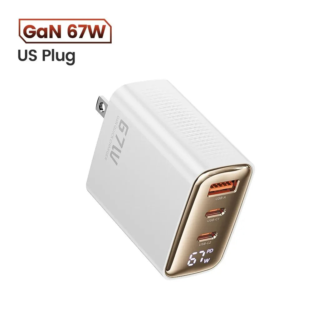 67W GaN USB-C Netzteil Digitalanzeige für Laptop, Tablet, Smartphone schnell
