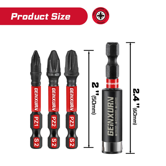S2-Stahl Magnetisches Schlagbohrer-Bit-Set Pozidriv PZ1-PZ3 mit Halter