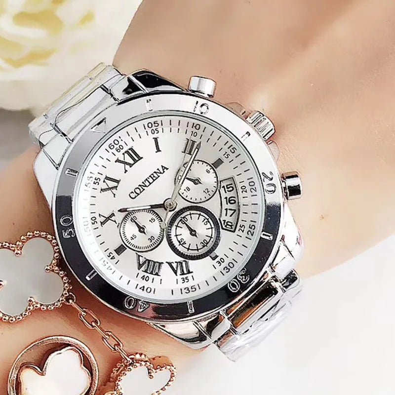 Luxuriöse Damenuhr mit Edelstahlarmband und Quarzuhrwerk, elegant