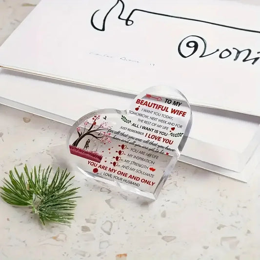 Romantisches Acryl Herz Andenken mit Liebesspruch – Geschenk für Ehefrau