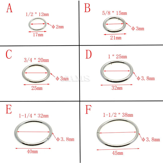 10 Metall O-Ringe vernickelt für Gürtel Taschen Ringe 12 bis 38 mm