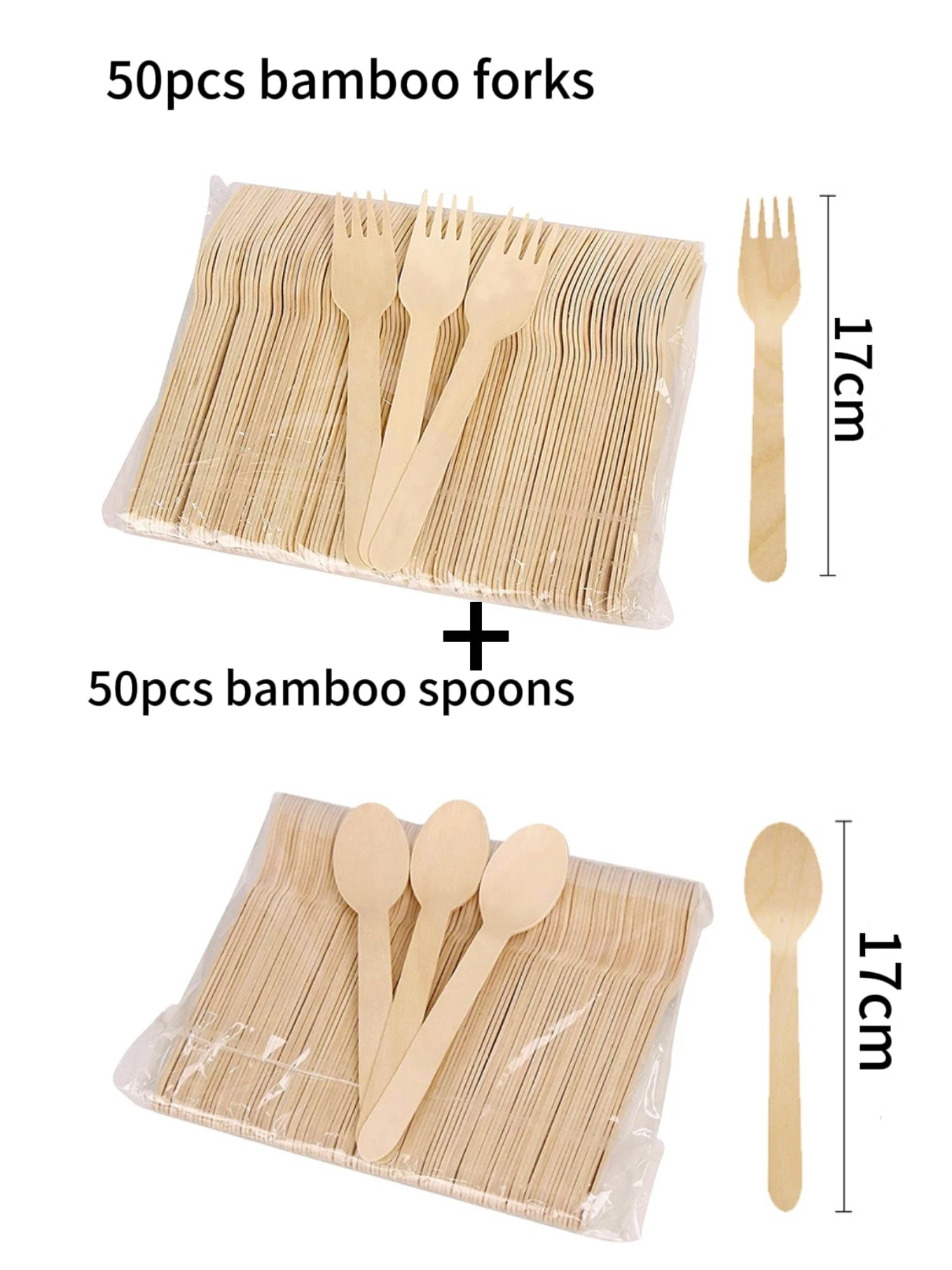 50/100 Stück Einweg Bambus Besteck Set – Nachhaltig - Biologisch Abbaubar