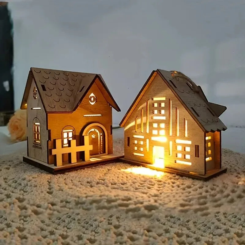 Weihnachtsbeleuchtung Holzhaus Dekoration mit warmem LED-Licht
