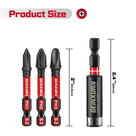 Impact Kreuzschlitz Schraubendreher Bits Set PH1/2/3 magnetisch S2-Stahl