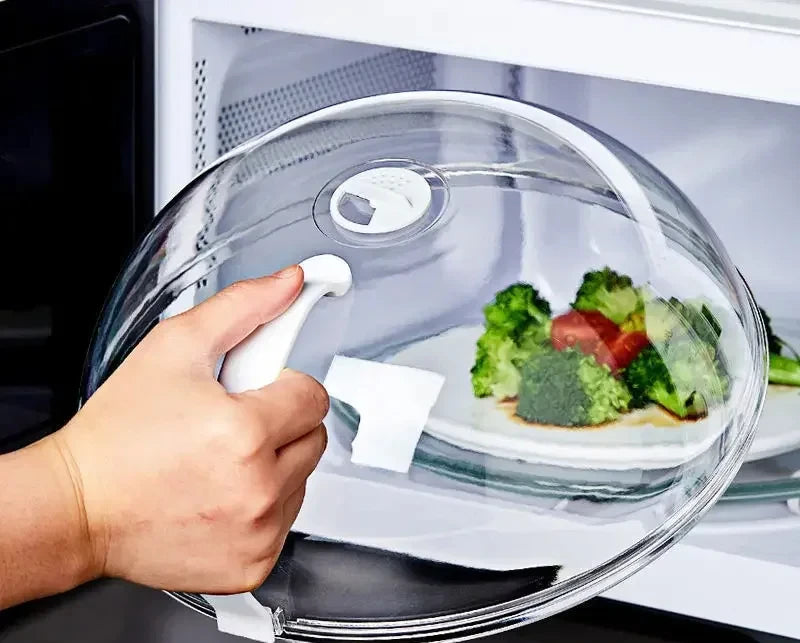 Hitzebeständiger Mikrowellen-Spritzschutz transparent mit Dampfaustritt - Griff