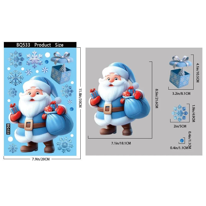 Weihnachts Fensteraufkleber mit Schneemann, Elch und Weihnachtsmann Motiven