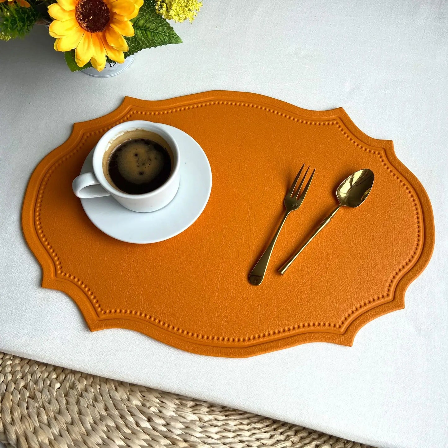 Geformte PU Kunstleder Tischsets Luxus Schwarz Creme Grau 1/4/6 Stk.