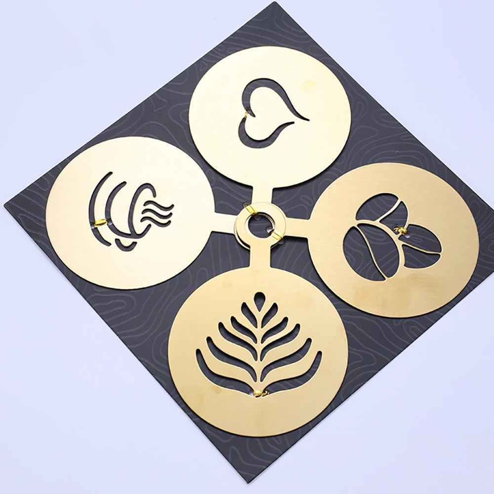 Kreative Kaffee-Kunst: 4-teiliges Edelstahl-Schablonen-Set in Silber, Gold, Schwarz