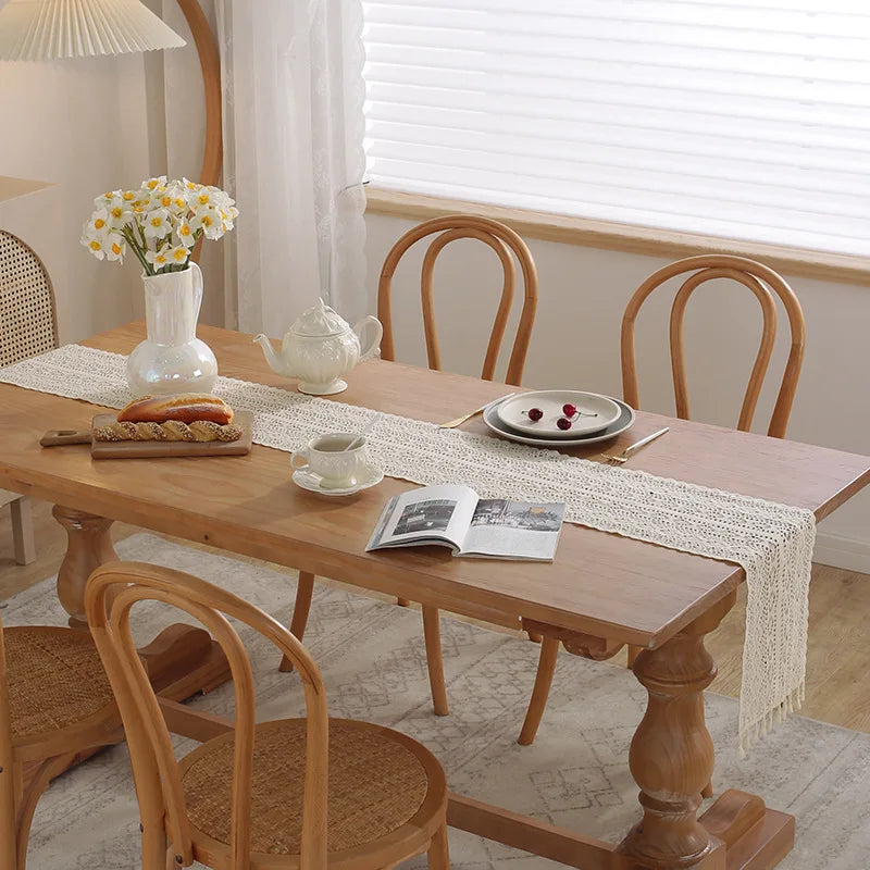 Vintage Beige Tischläufer Häkelspitze Quaste für Couchtisch Hochzeitsdeko