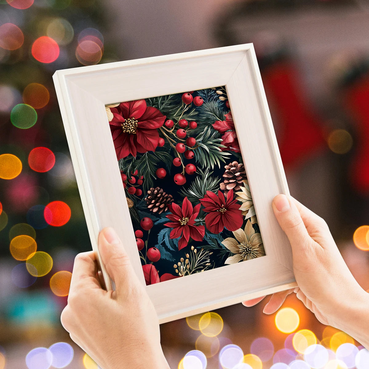 12 Stück Weihnachtsdekoratives Papier mit Holly, Beeren und Tannenzapfen