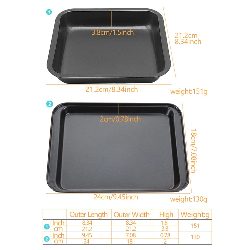 Premium Carbonstahl Kuchenform Set quadratisch 9,5x7 - 8x8 Zoll