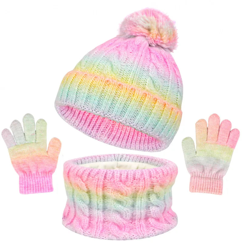 3-teiliges Kinder Winter Set mit Hut Schal Handschuhe warmes Fleecefutter