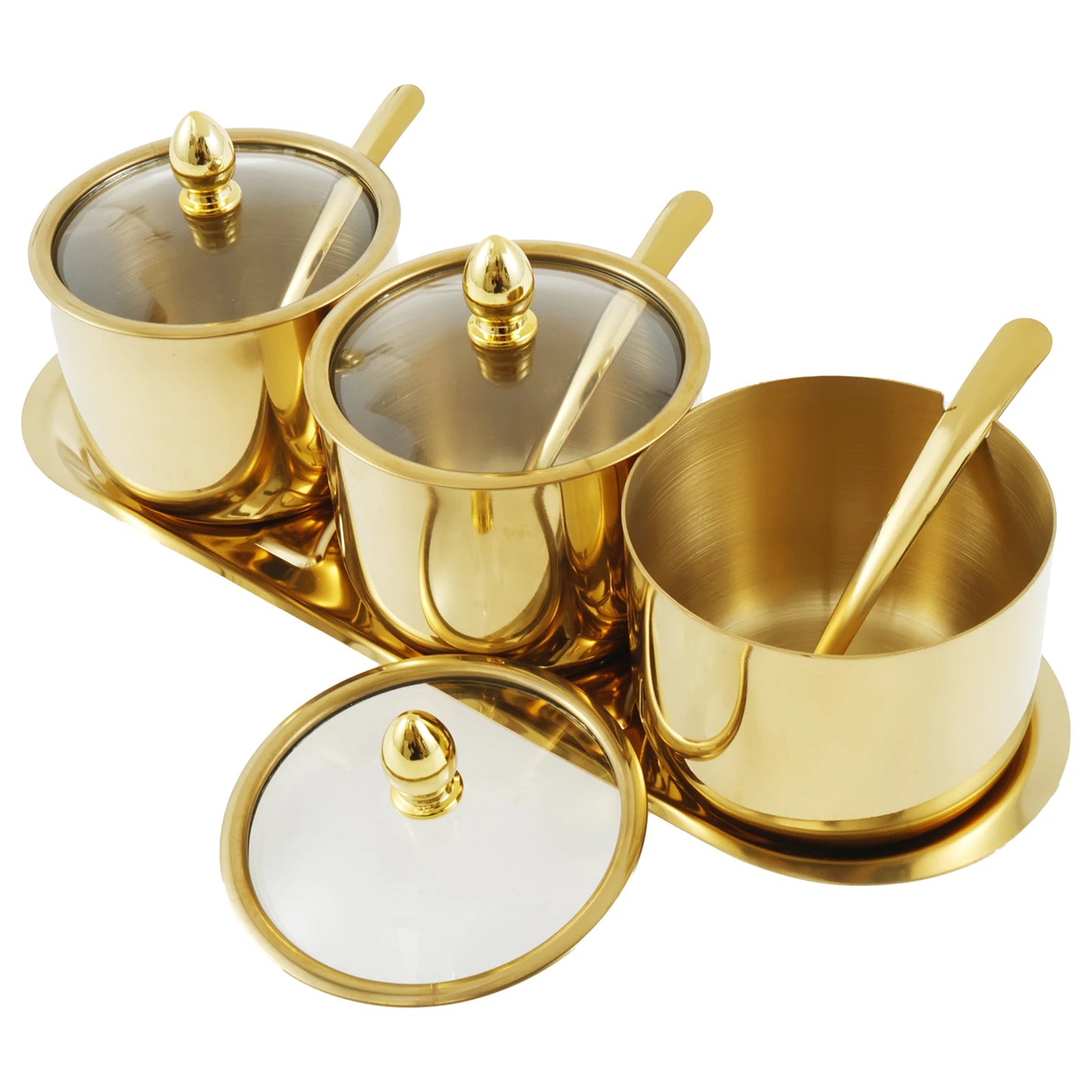 2er Set Edelstahltöpfe Gewürzbox mit Löffel Gold Gewürzregal Pfeffer