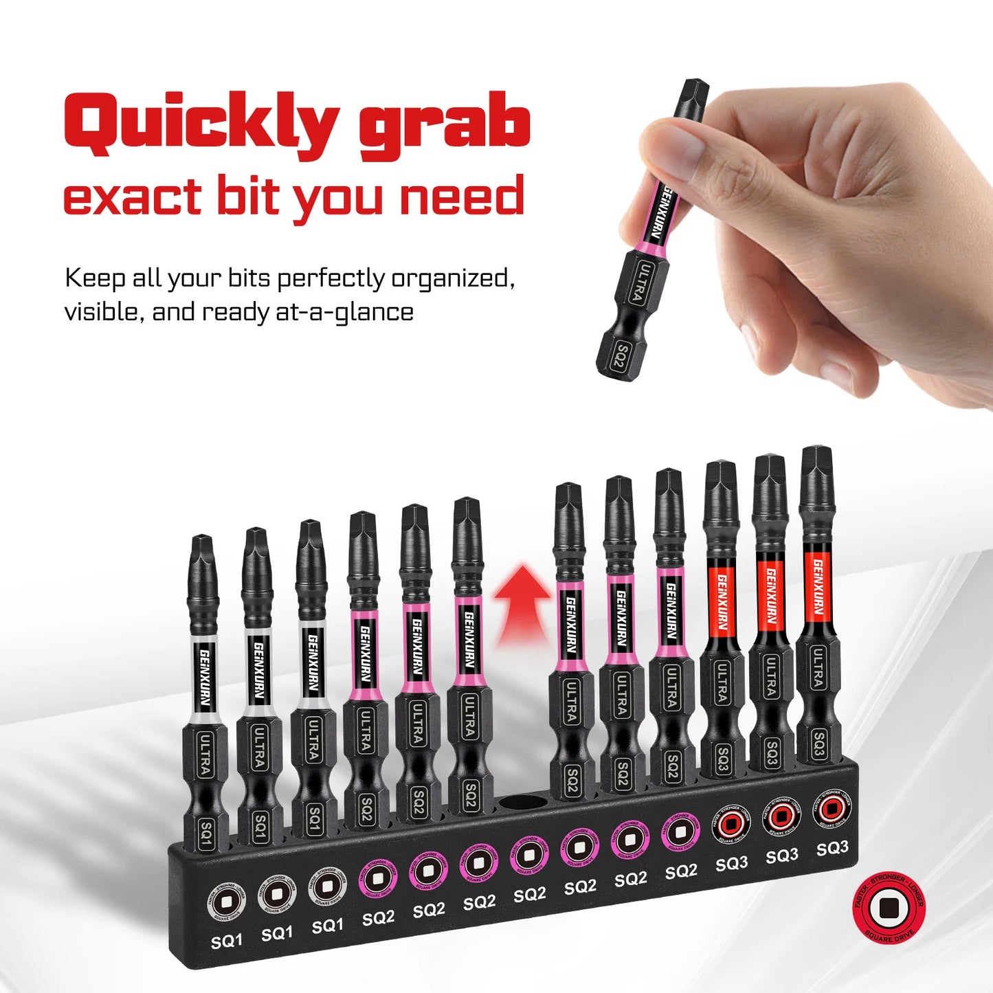 Langlebiges Impact Vierkant Bit Set SQ1 SQ2 SQ3 2 Zoll Magnet S2 Stahl