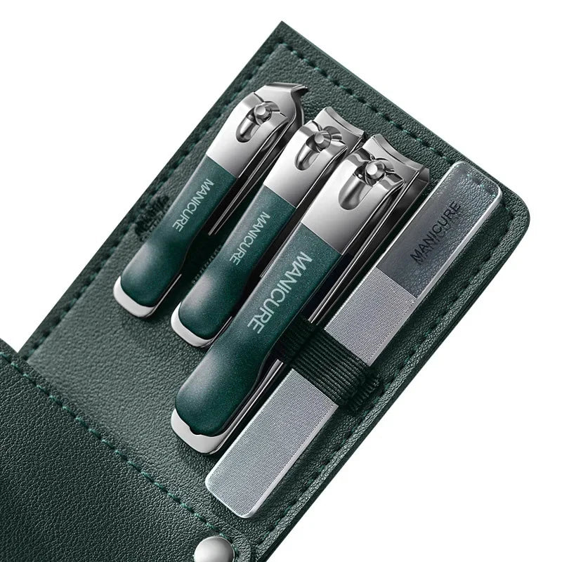 Präzises Nagelpflege-Set 4/10tlg mit Edelstahl-Tools - rotierender Leder-Tasche