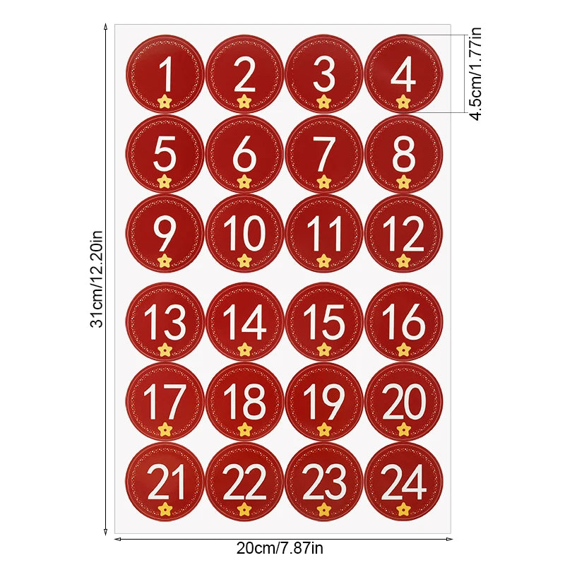 Weihnachts-Adventskalender Aufkleber 1/3/5 Blatt für Geschenkverpackung