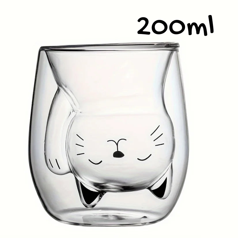 Doppelwandiger Katzen-Glasbecher 8,45/6,76 Unzen für Kaffee und Wasser