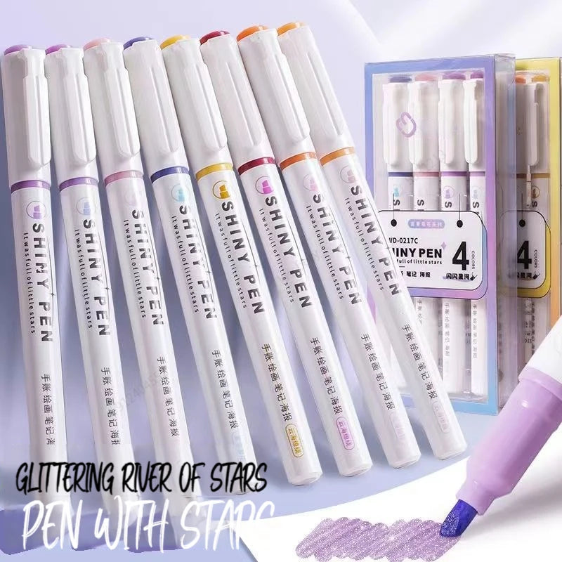 4 Farben Pastell Textmarker Set mit feiner Pinselspitze für Schule Büro