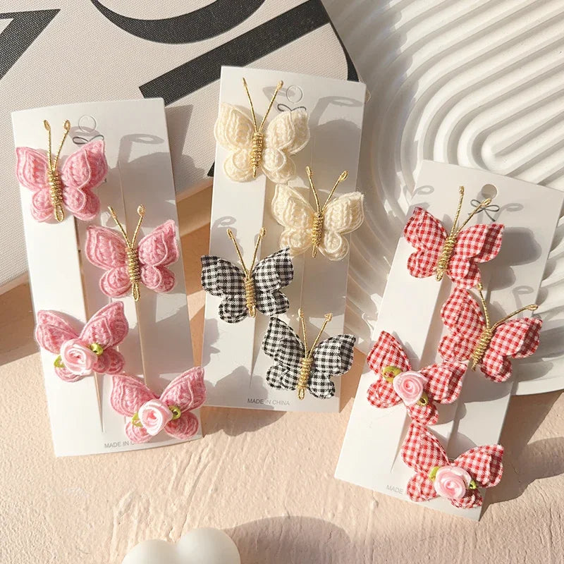 Handgefertigte Baby Haarspangen Set aus Wolle mit Schmetterlingsdesign