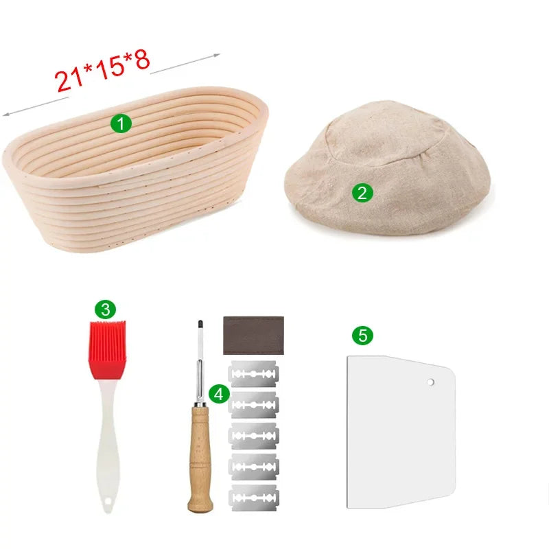 5/8-teiliges Brot-Banneton-Set aus natürlichem Rattan für Backen
