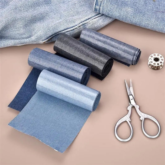 Denim Reparatur Bügelpatch 8x51cm Stoffflicken Schwarz Blau
