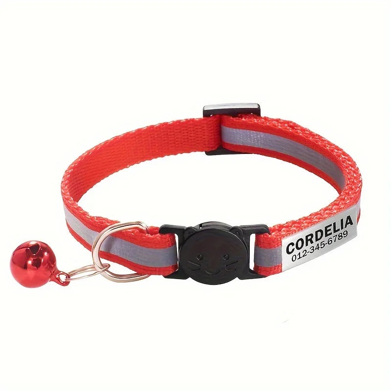 Reflektierendes Katzenhalsband mit Namensschild und Glöckchen, personalisierbar