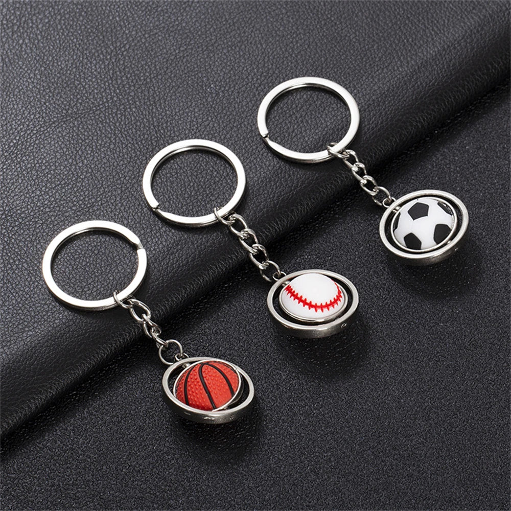 Rotierender Mini-Ball Schlüsselanhänger in Silber – Sportliche Motive, langlebig - stylisch