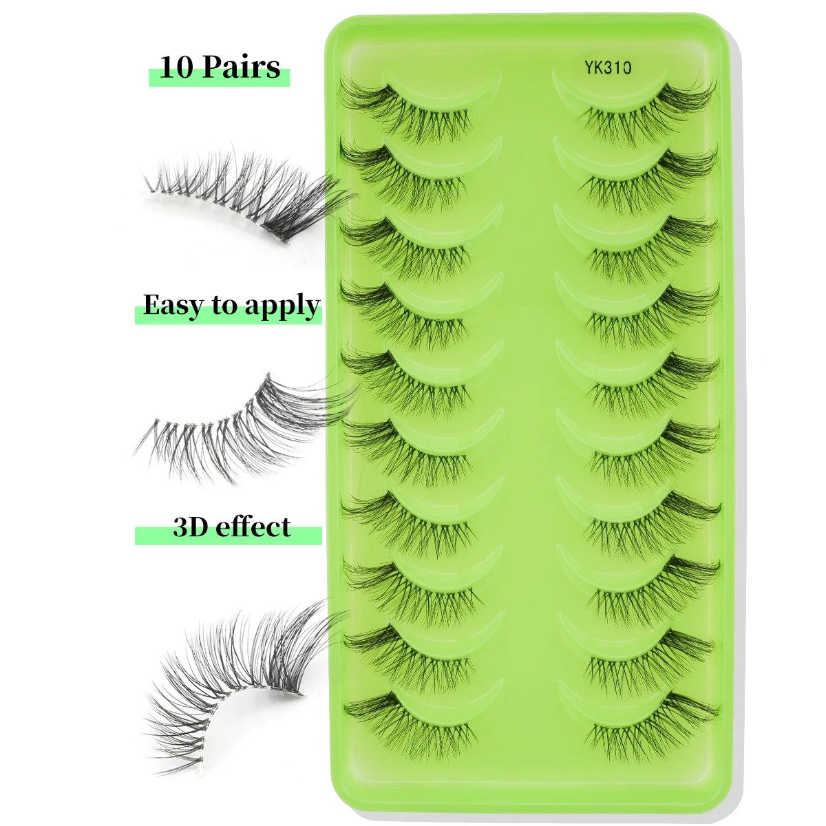 Natürliche, dramatische Katzenaugen-Wimpern – 3 oder 10 Paar halbe Wimpern schwarz