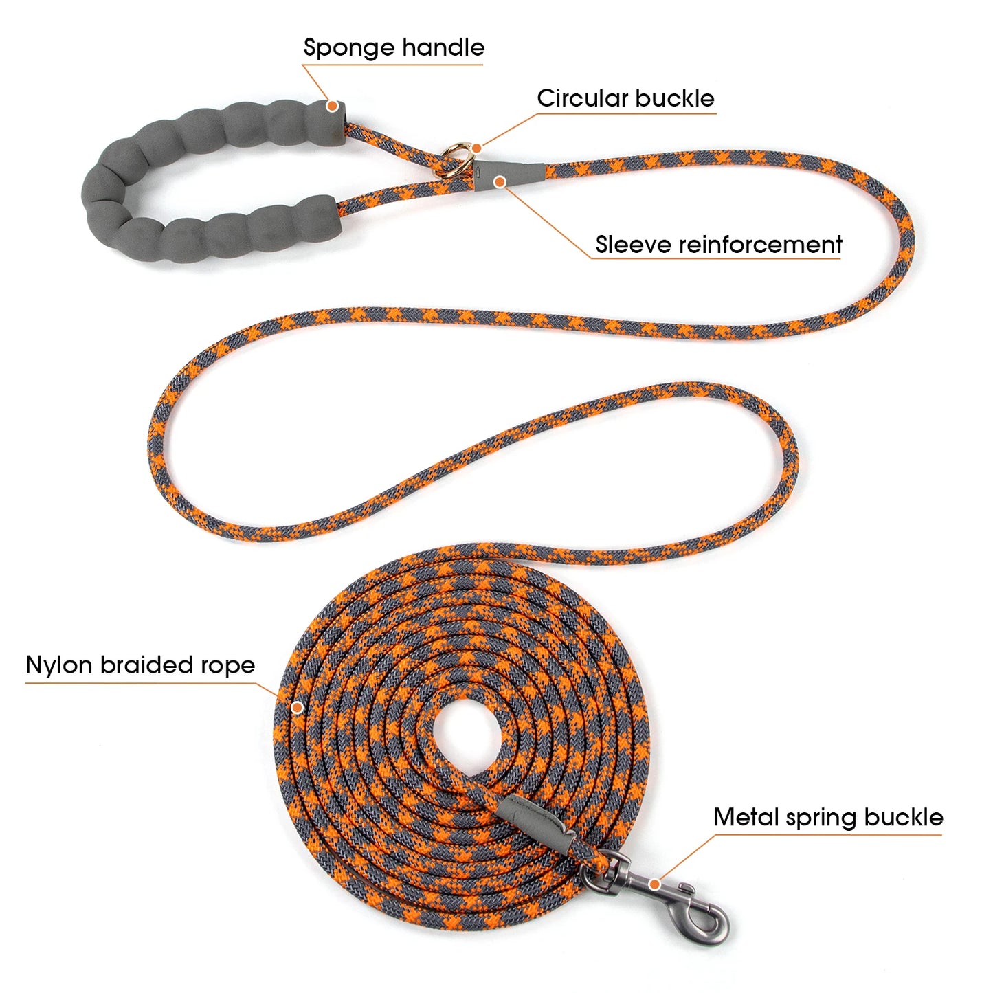 Sichere reflektierende Hundeleine mit Schnellspanner, robust - langlebig – 1,2-5m