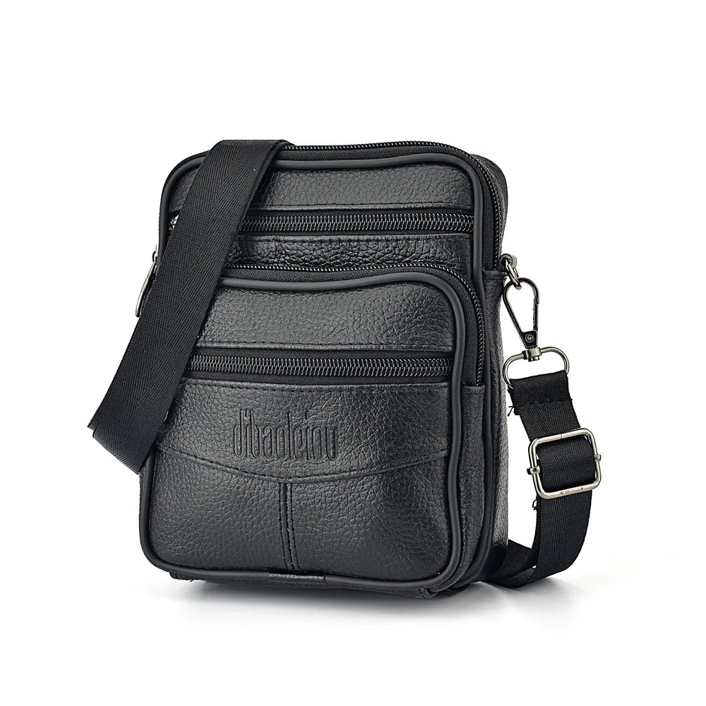 Retro Herren-Ledertasche mit 4 Reißverschlusstaschen - verstellbarem Gurt