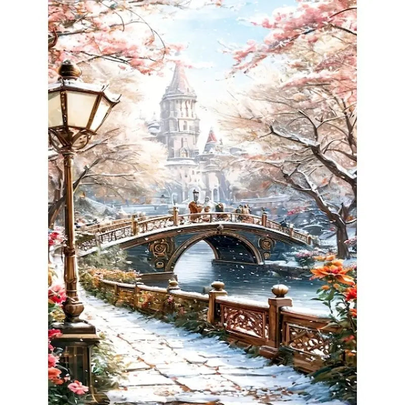 DIY Malen nach Zahlen Set mit Schneelandschaft auf Leinwand