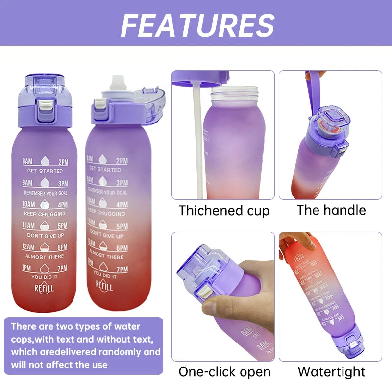 LUSQI 1000ML Geschmackswasser Flasche mit Stroh & 5 Geschmackspods