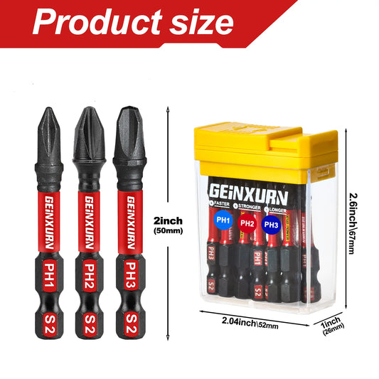 15tlg. S2-Stahl Schlag-Kreuzschlitz-Schraubendreher Bits Set 2 Zoll magnetisch Box