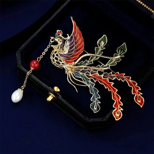 Elegante Brosche mit bunter Glasur und Perlen für Damen und Herren